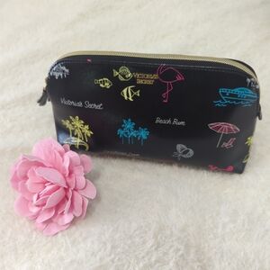 Victoria's Secret Black Beach Print Zip Pouch